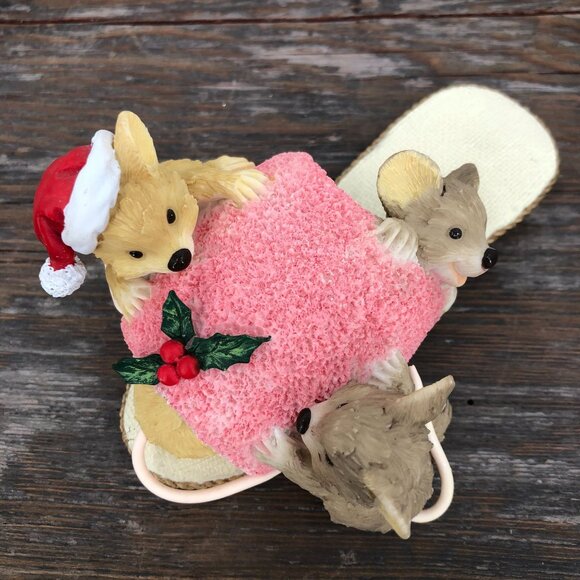 1995 Roman Inc Mice In A Slipper Figurine Holiday Christmas Unique Holly Vintage - Picture 4 of 8